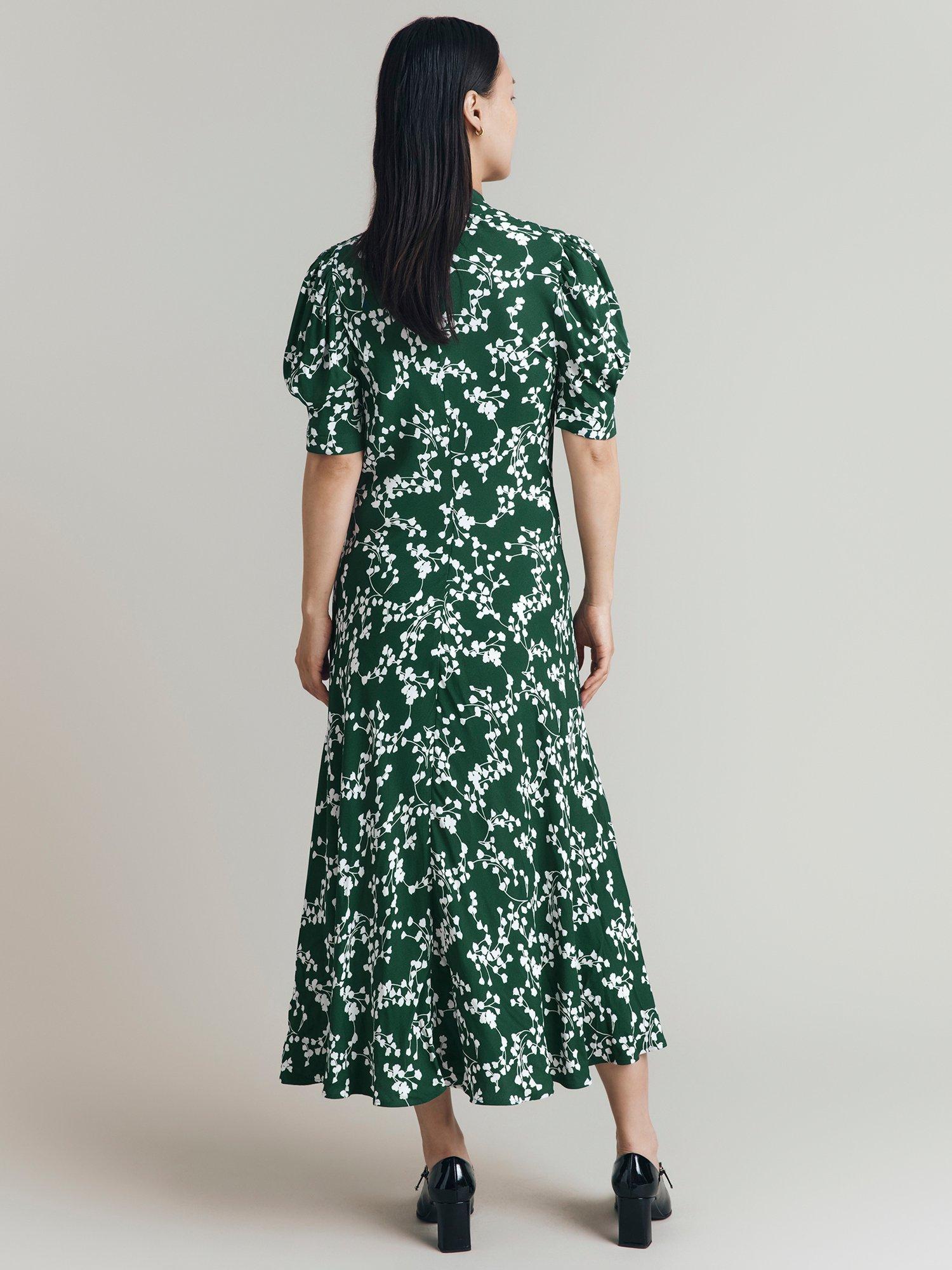 Product image 5 of 5, which shows Ghost Capri Floral Puff Sleeve Dress, Green, XS