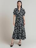 Ghost Capri Print Satin Midi Dress, Black/White
