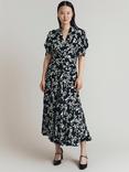 Ghost Capri Print Satin Midi Dress, Black/White