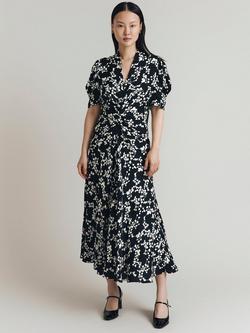 Ghost Capri Print Satin Midi Dress, Black/White - view 2, Black/White