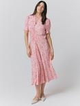 Ghost Capri Floral Puff Sleeve Midi Dress, Pink Dotty Floral