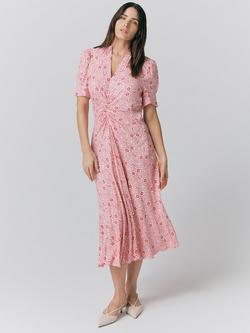 Ghost Capri Floral Puff Sleeve Midi Dress, Pink Dotty Floral, Pink Dotty Floral