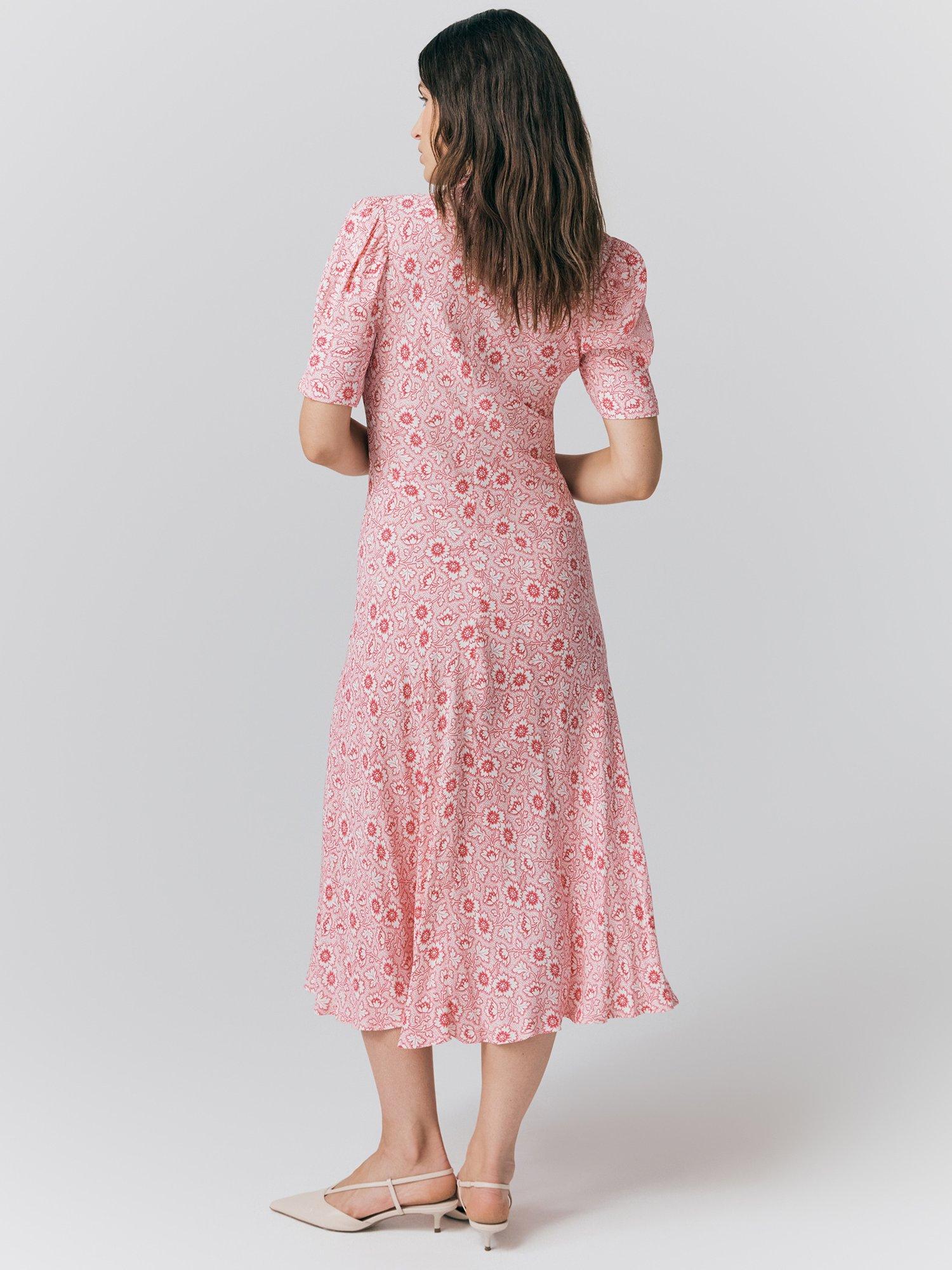 Product image 4 of 4, which shows Ghost Capri Floral Puff Sleeve Midi Dress, Pink Dotty Floral, S