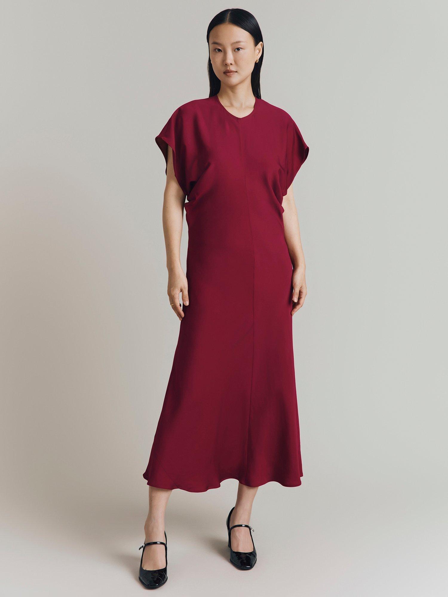 Ghost Dara Drape Midi Dress Red