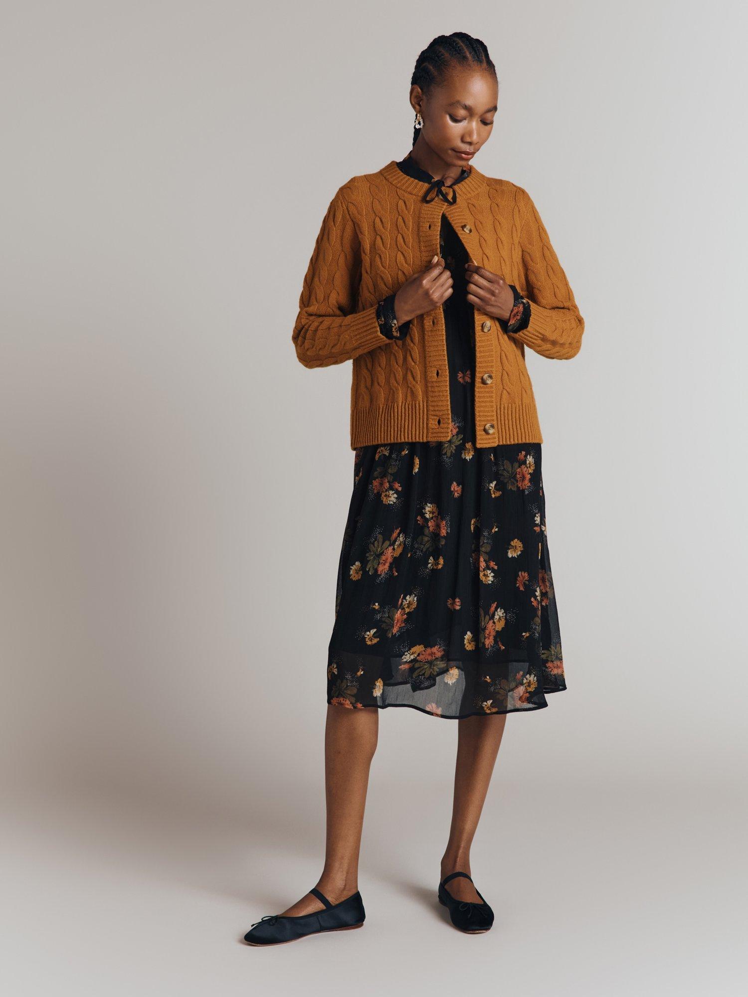 Product image 5 of 6, which shows Ghost Evie Cable Knit Wool Blend Cardigan, Light Brown, S