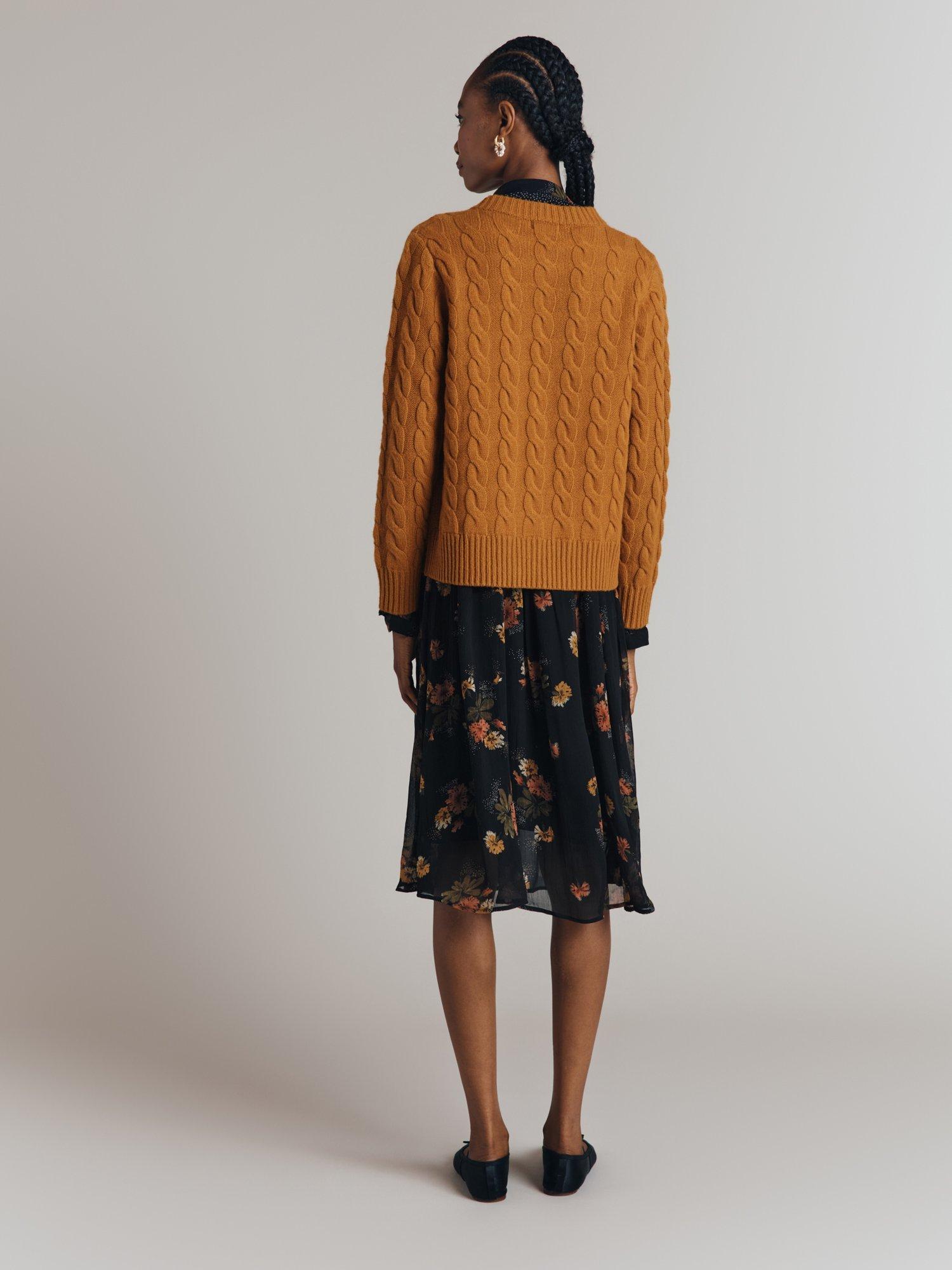 Product image 6 of 6, which shows Ghost Evie Cable Knit Wool Blend Cardigan, Light Brown, S