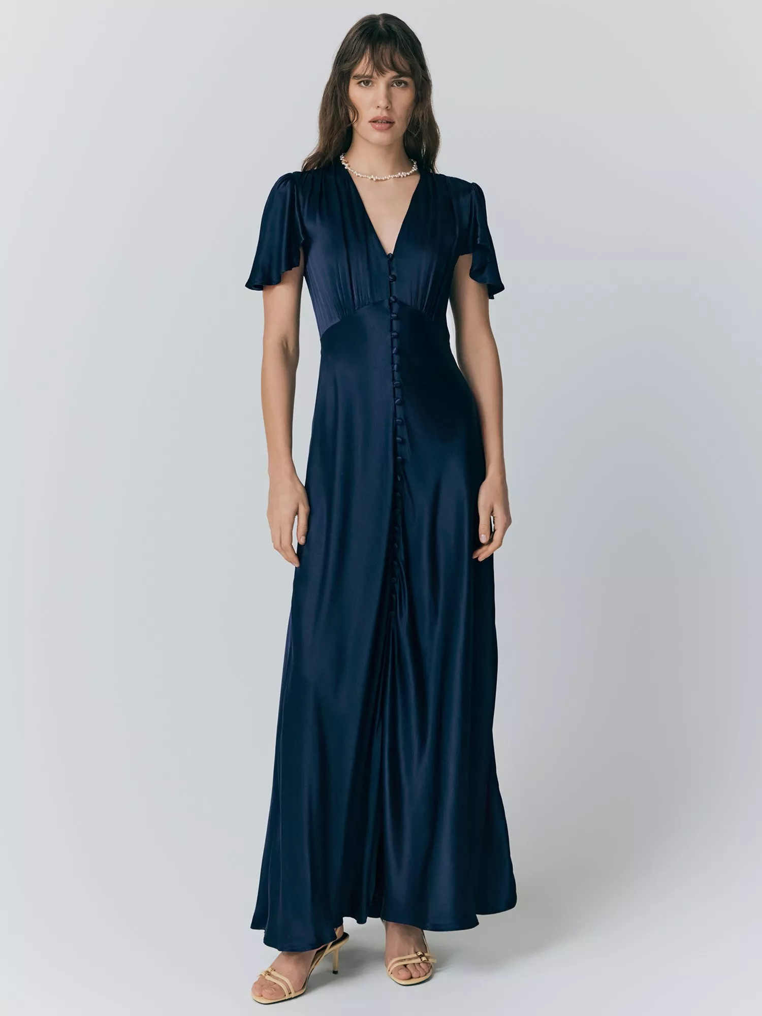 Ghost Delphine Bias Cut Satin Maxi Dress