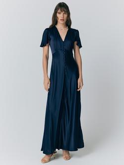 Ghost Delphine Bias Cut Satin Maxi Dress, Navy