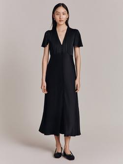 Ghost Grace Bias Cut Satin Midi Dress, Black