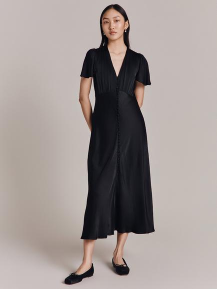 Ghost Grace Bias Cut Satin Midi Dress - view 2, Black