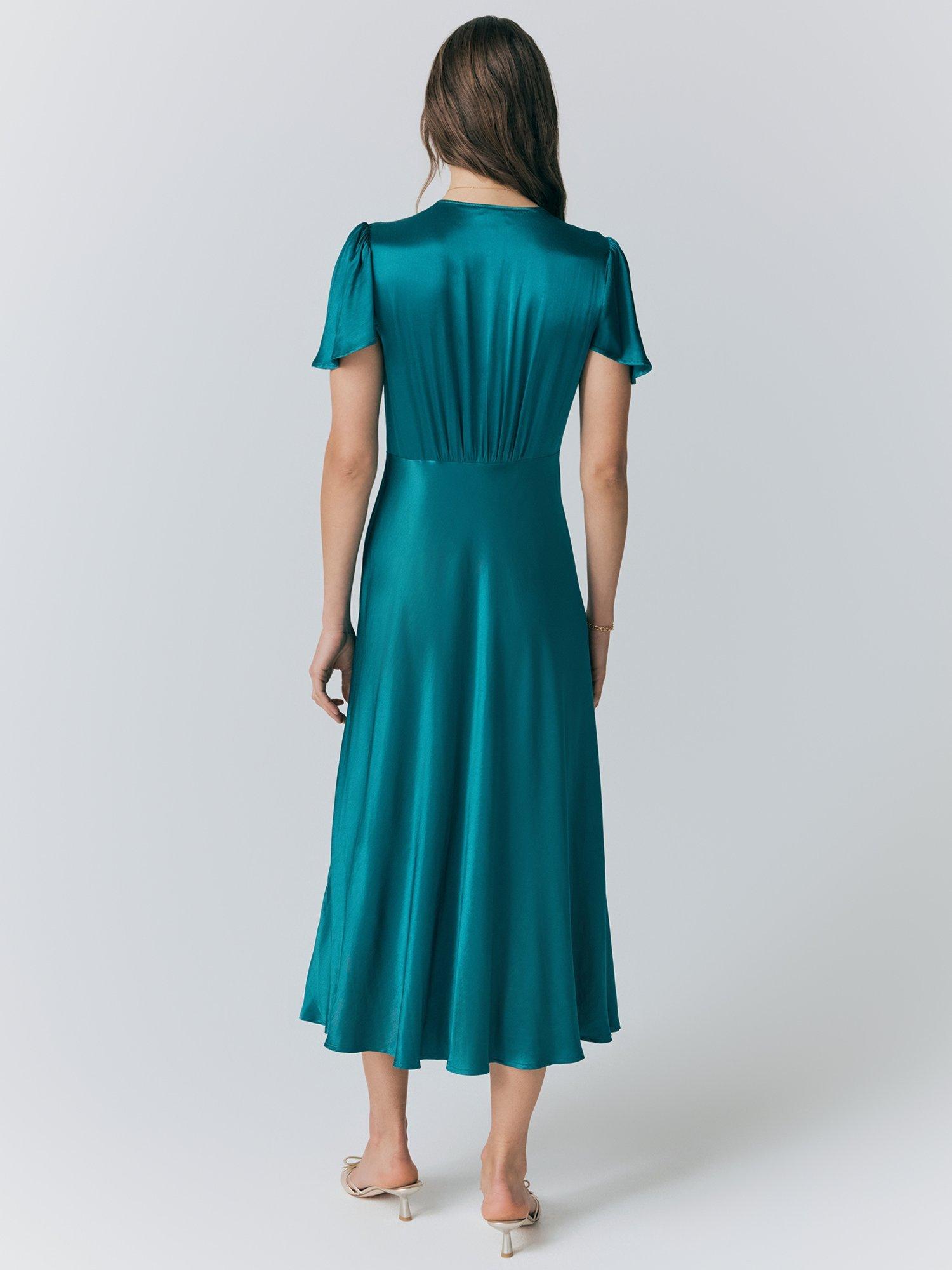 Product image 4 of 4, which shows Ghost Grace Bias Cut Satin Midi Dress, Emerald Sea, XS