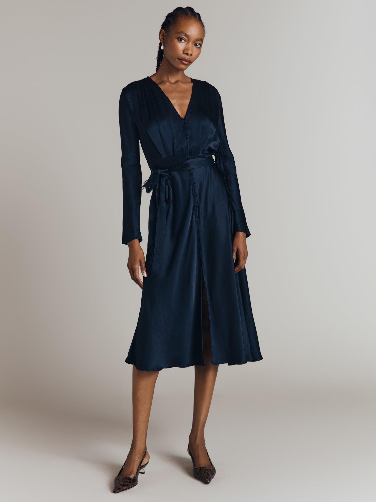 Product image 1 of 5, which shows Ghost Meryl Satin Dress, Navy, XXL
