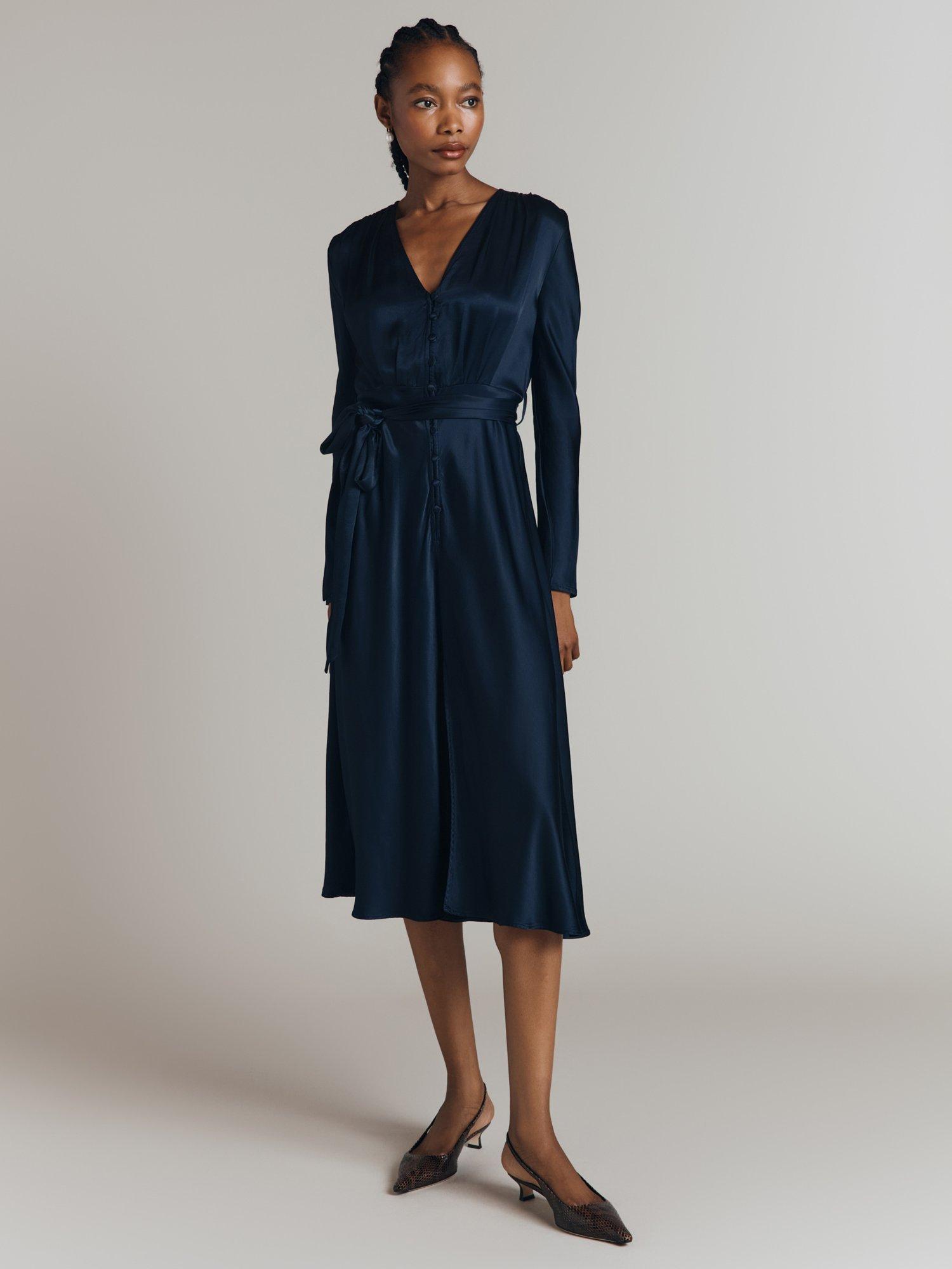 Product image 2 of 5, which shows Ghost Meryl Satin Dress, Navy, XXL