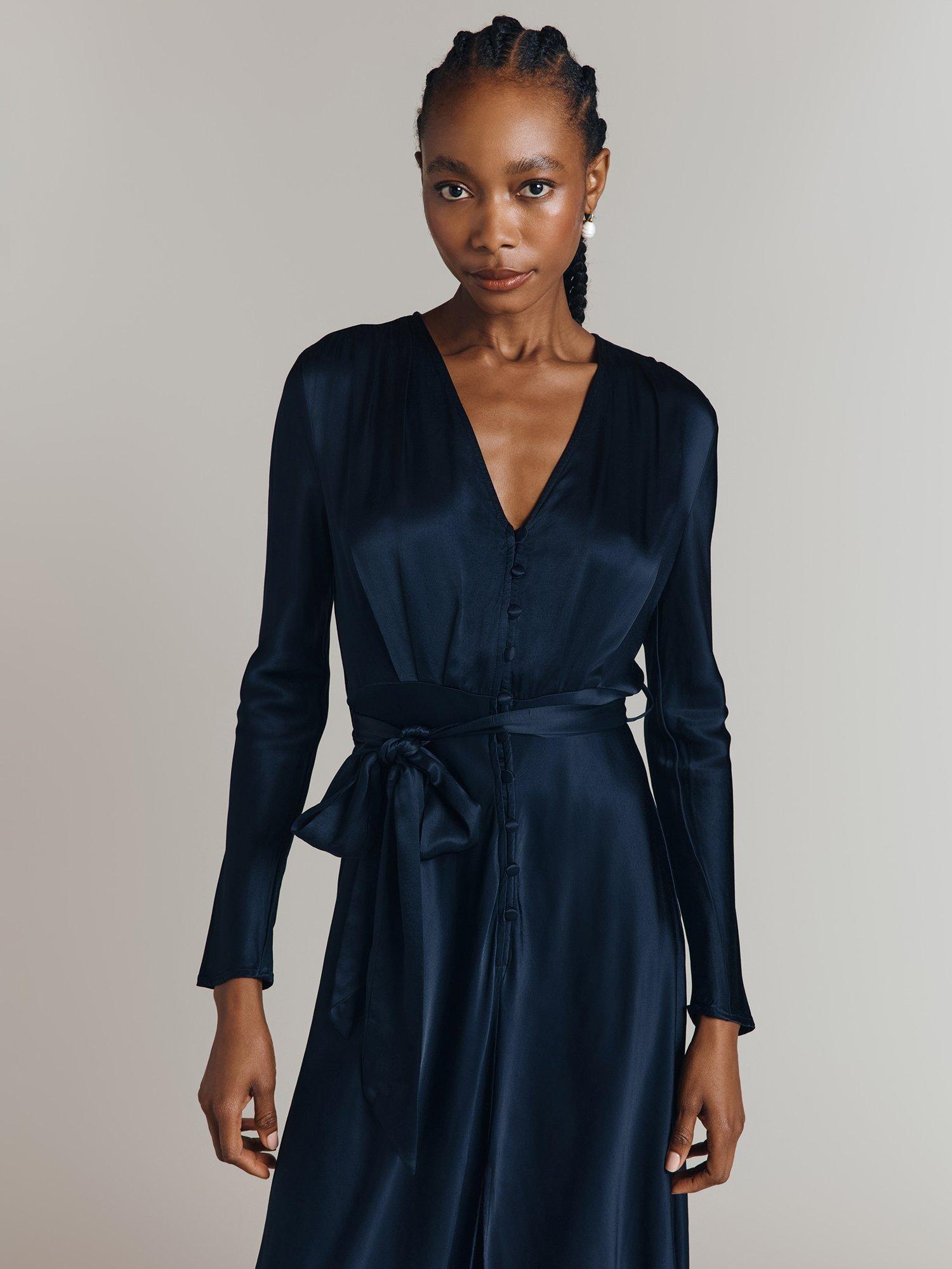 Product image 3 of 5, which shows Ghost Meryl Satin Dress, Navy, XXL