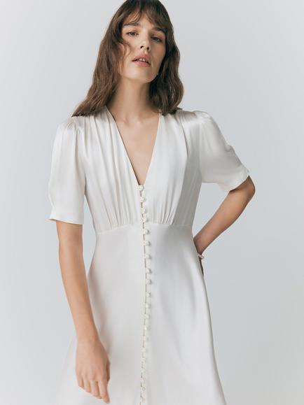 Ghost Madison Satin Dress, Ivory - view 2, Ivory