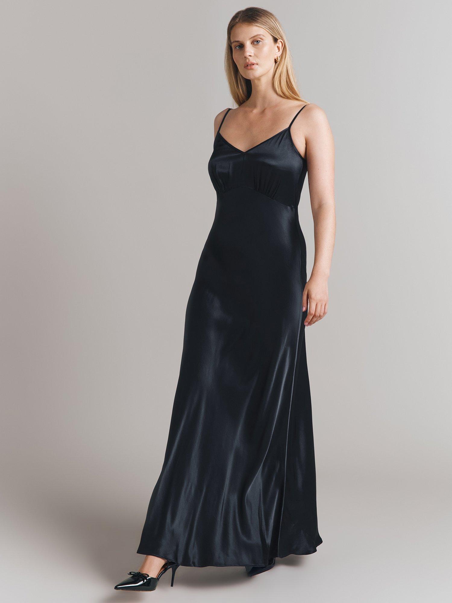 Product image 2 of 4, which shows Ghost Winnie Satin Maxi Slip Dress, Black, XS