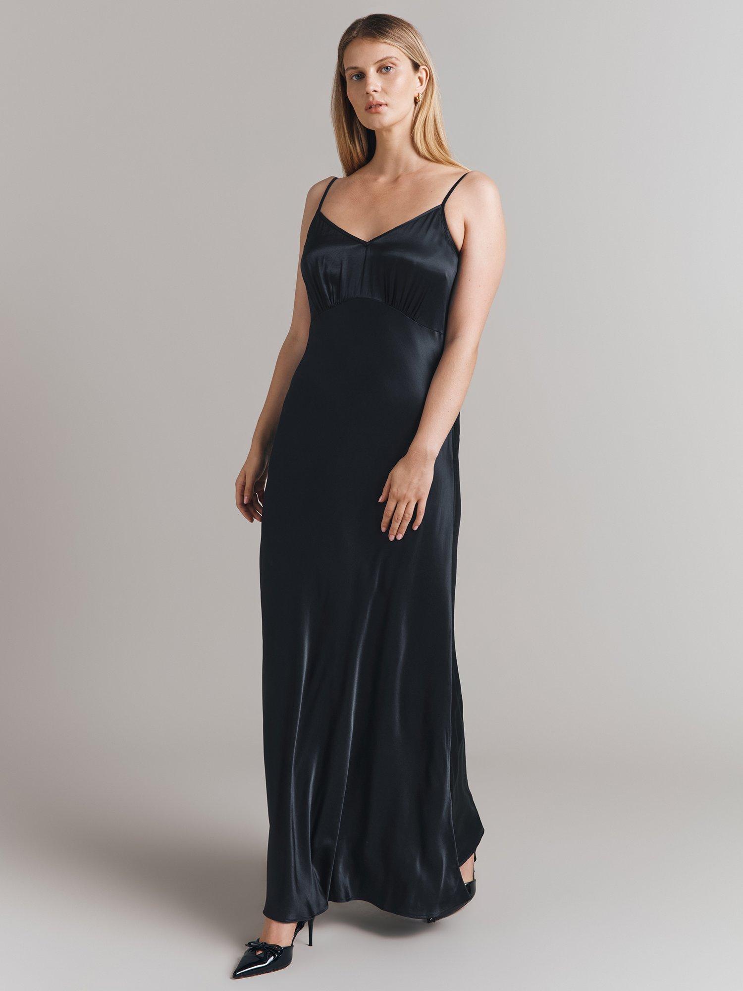 Product image 3 of 4, which shows Ghost Winnie Satin Maxi Slip Dress, Black, XS