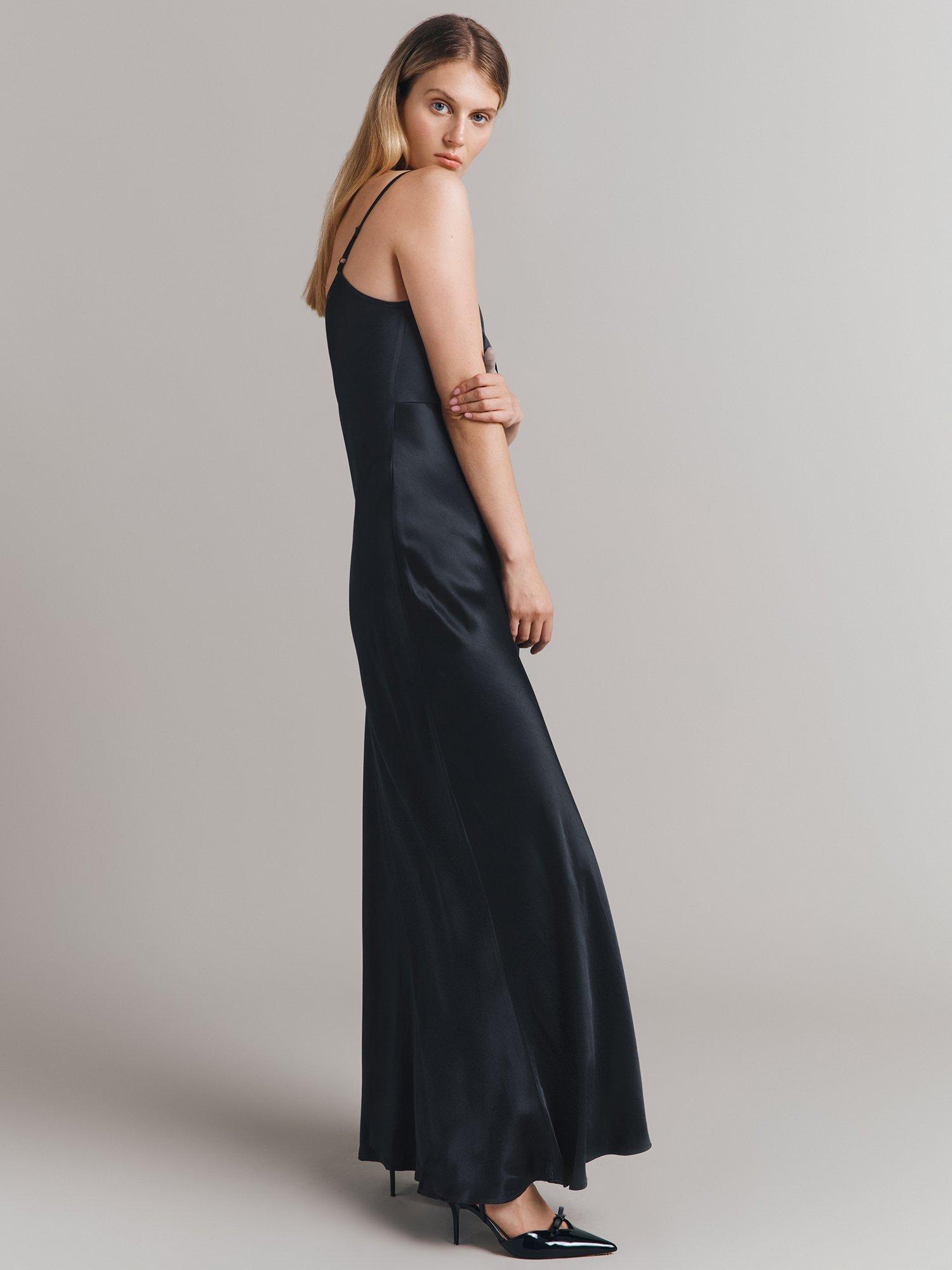Product image 4 of 4, which shows Ghost Winnie Satin Maxi Slip Dress, Black, XS