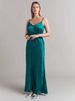 Ghost Winnie Satin Maxi Slip Dress, Emerald Sea