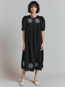 Ghost Ramona Embroidered Smock Dress, Black