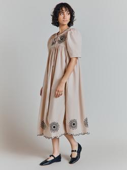 Ghost Ramona Embroidered Smock Dress - view 2, Stone