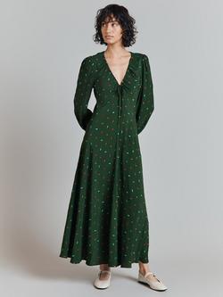 Ghost Alys Embroidered Spot Maxi Dress, Dark Green, Dark Green