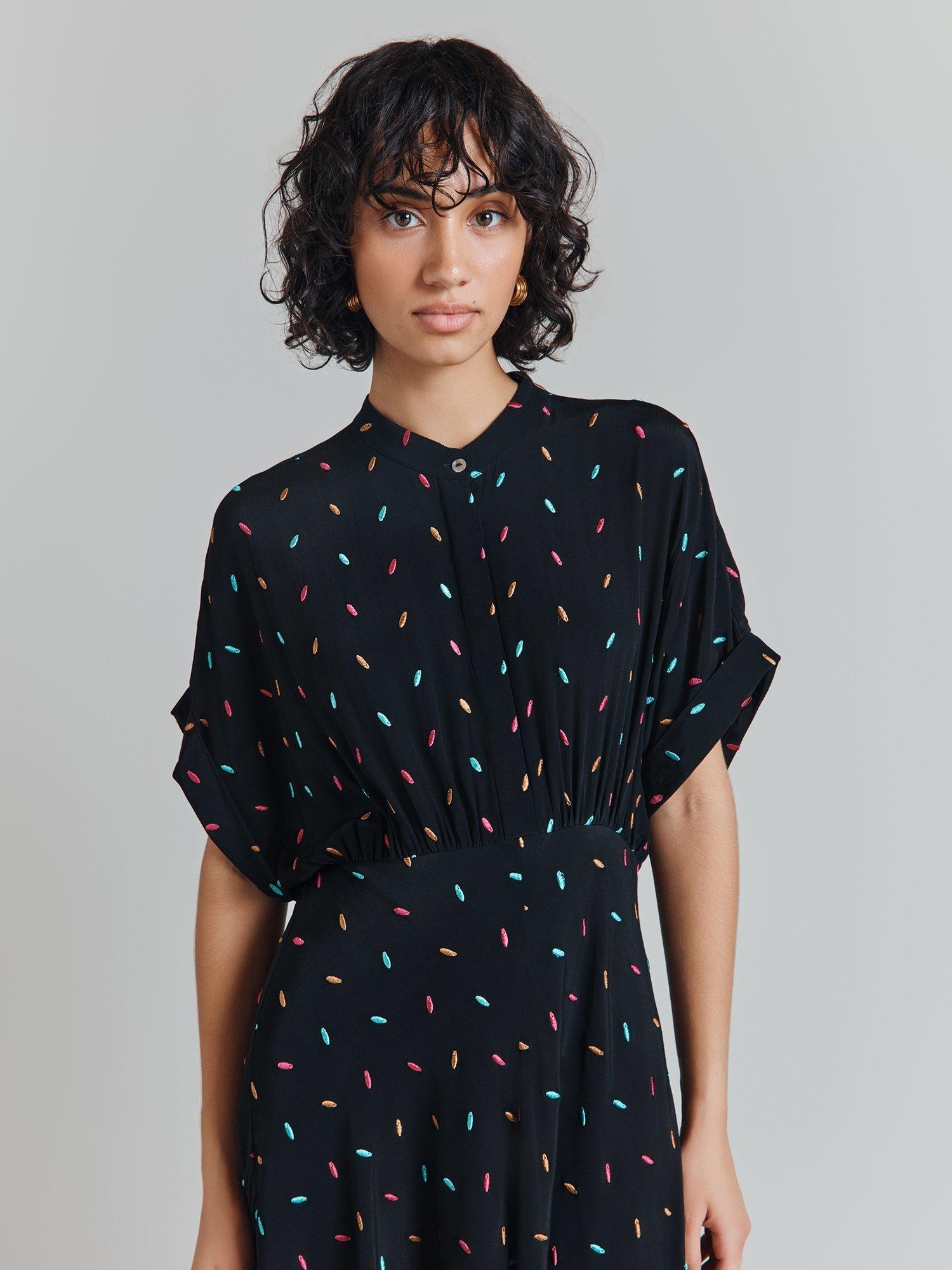 Product image 3 of 4, which shows Ghost Arabella Kimono Sleeve Dress, Black, XS
