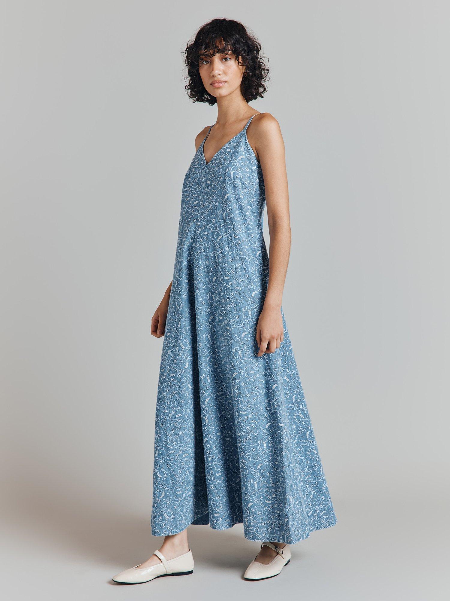 Product image 2 of 4, which shows Ghost Ophelia Strappy Dress, Blue/White, XS
