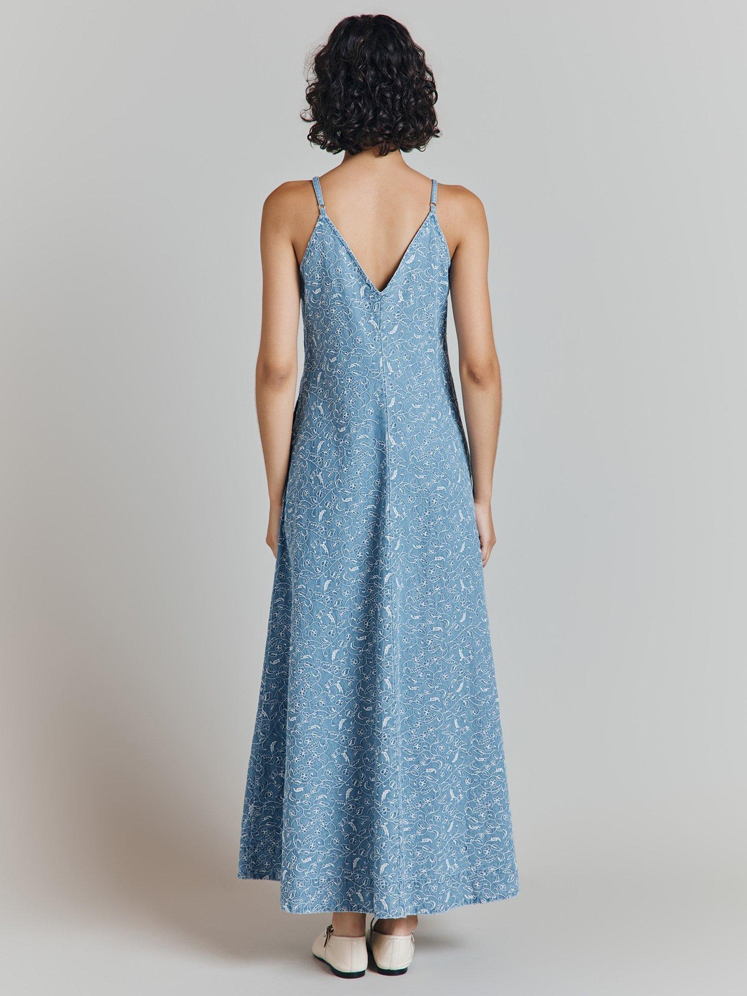 Product image 4 of 4, which shows Ghost Ophelia Strappy Dress, Blue/White, XS