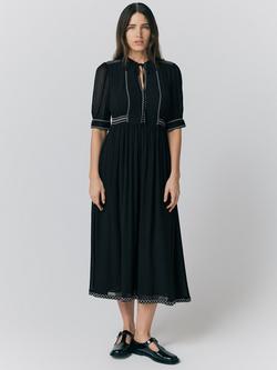 Ghost Emma Georgette Embroidered Midi Dress, Black, Black