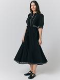 Ghost Emma Georgette Embroidered Midi Dress, Black