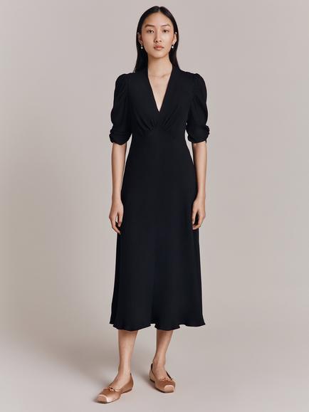 Ghost Madison Satin Dress, Black, Black