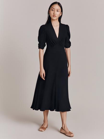 Ghost Madison Satin Dress, Black - view 2, Black