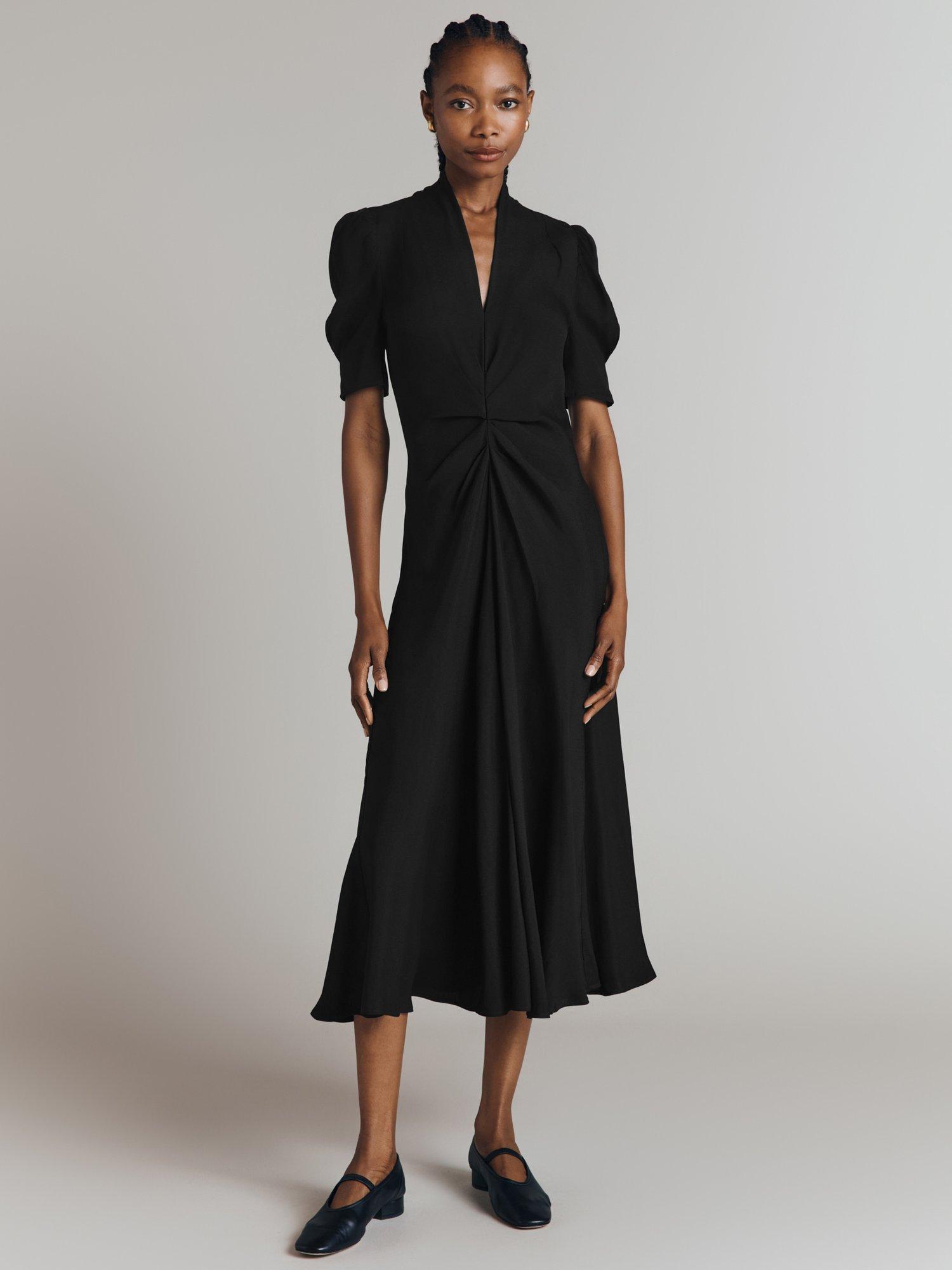 Ghost Capri V Neck Crepe Midi Dress Black