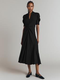 Ghost Capri V-Neck Crepe Midi Dress, Black - view 2, Black