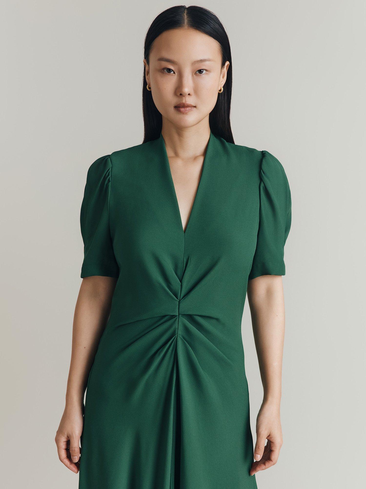 Product image 3 of 4, which shows Ghost Capri Puff Sleeve Midi Dress, Forest Green, XS