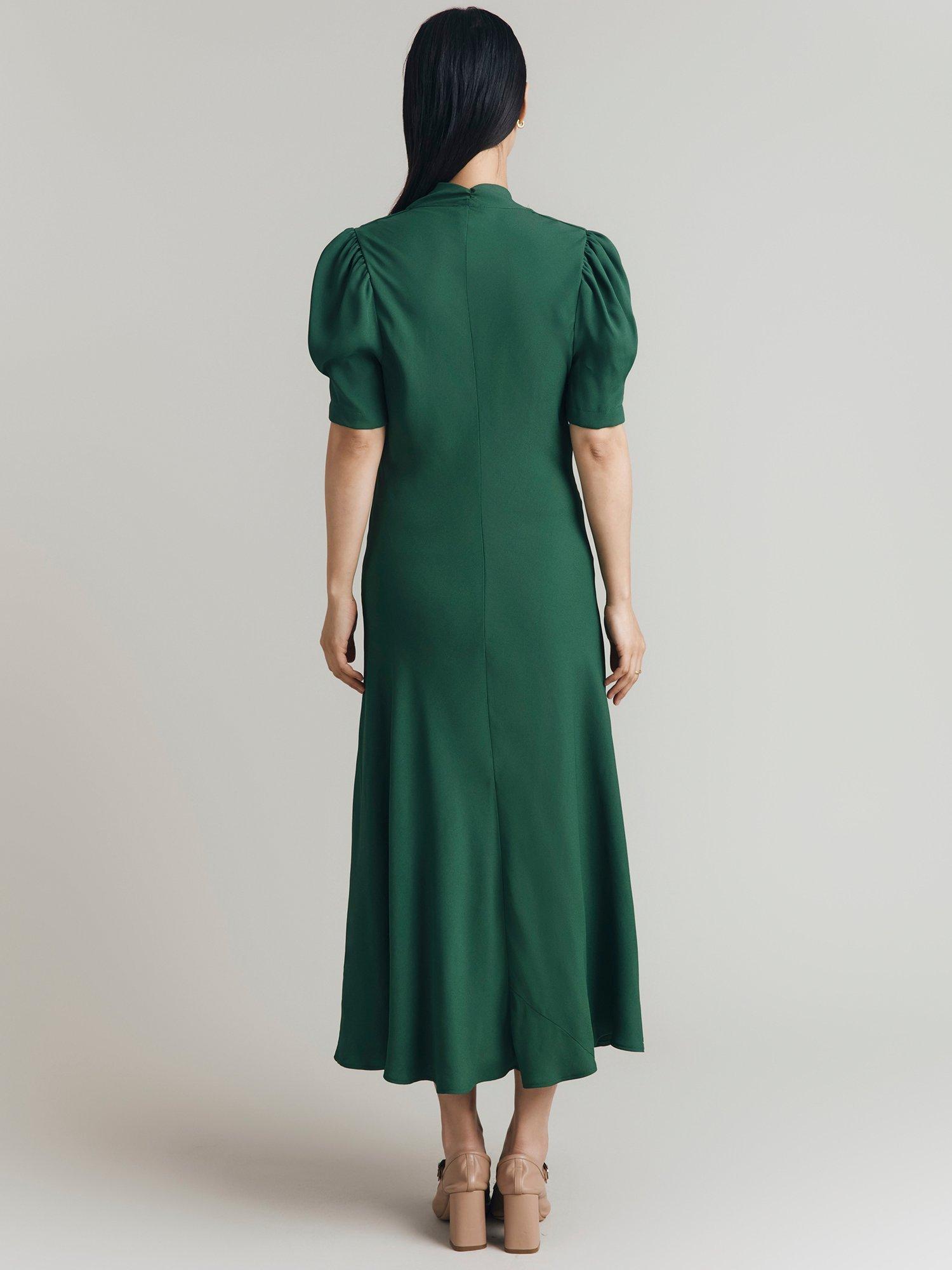 Product image 4 of 4, which shows Ghost Capri Puff Sleeve Midi Dress, Forest Green, XS