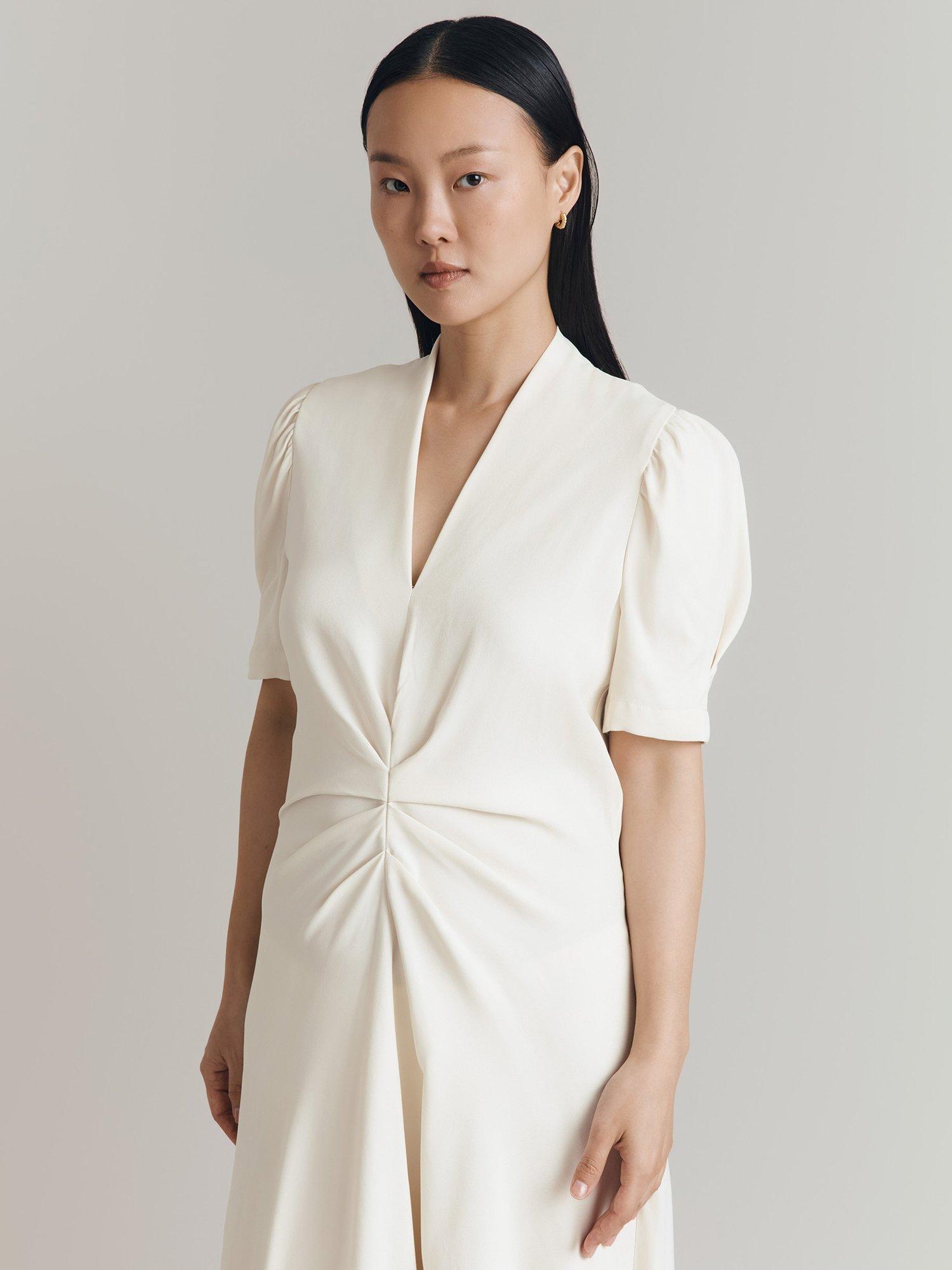 Product image 3 of 5, which shows Ghost Capri Puff Sleeve Midi Dress, Cloud Dancer, XS