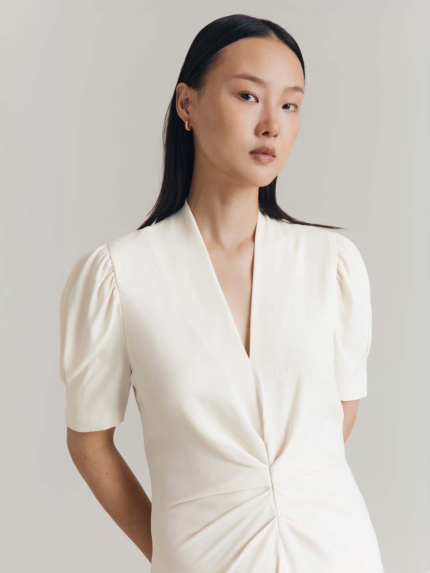 Product image 4 of 5, which shows Ghost Capri Puff Sleeve Midi Dress, Cloud Dancer, XS