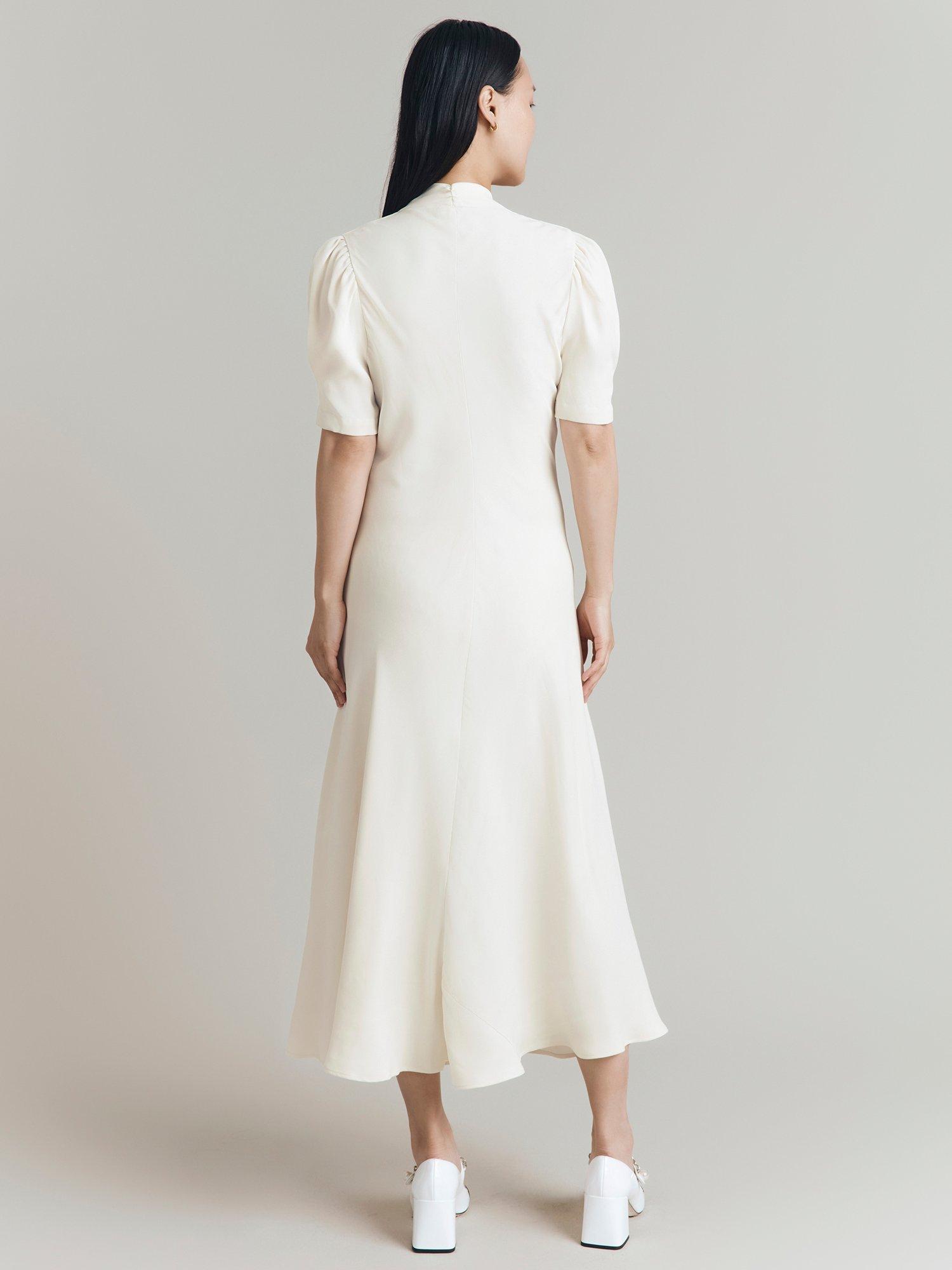 Product image 5 of 5, which shows Ghost Capri Puff Sleeve Midi Dress, Cloud Dancer, XS