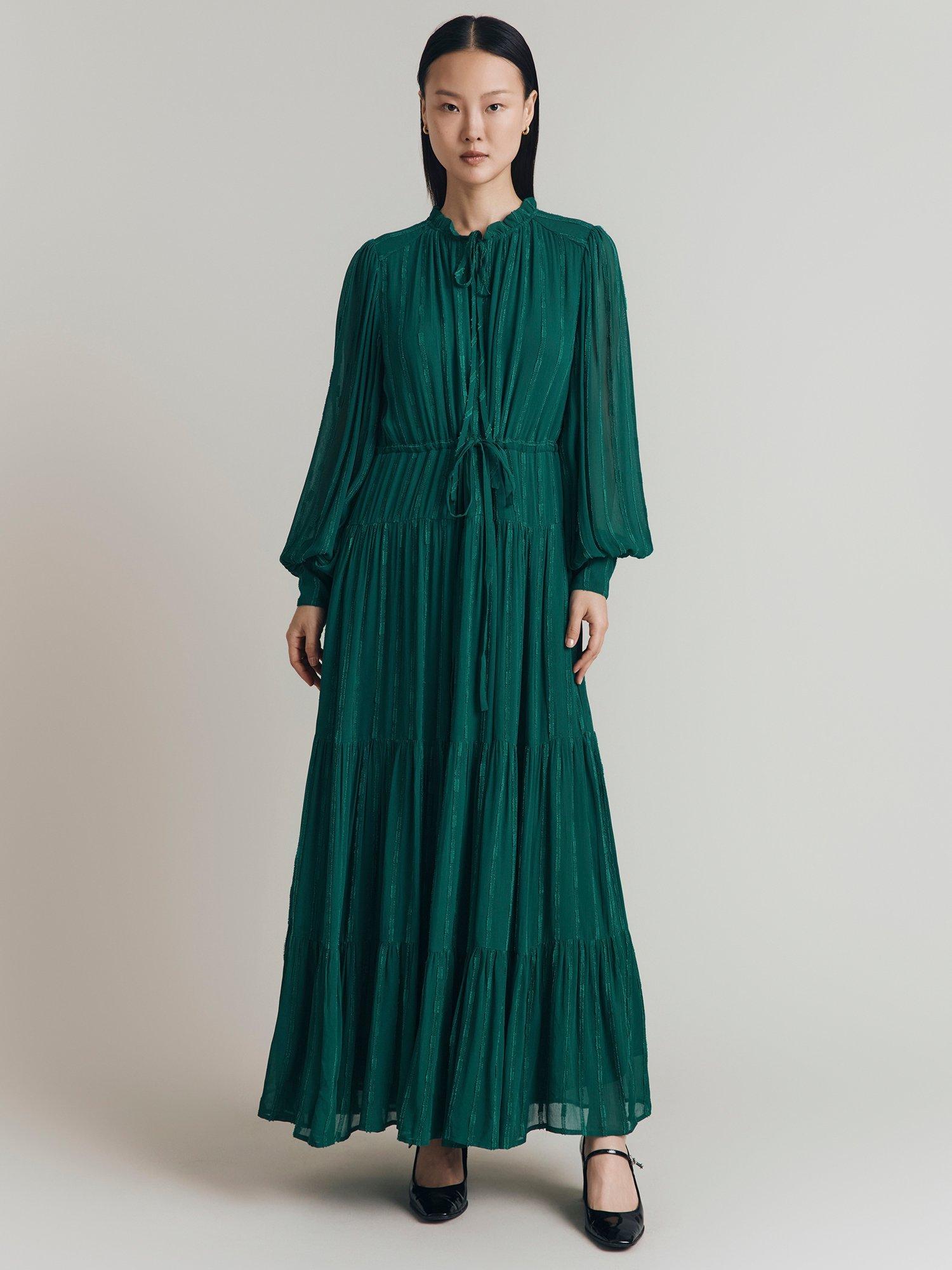 Ghost Margot Tiered Dress Dark Green