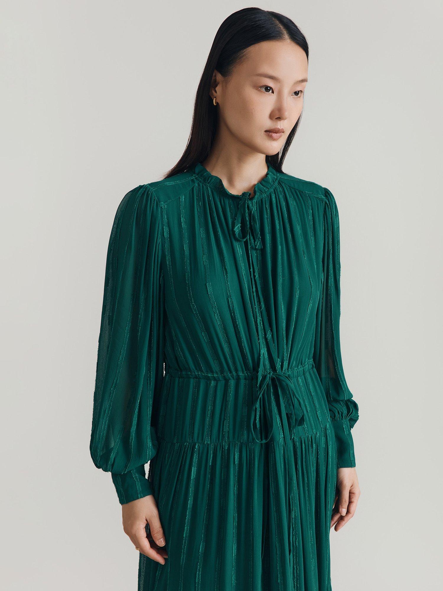 Product image 3 of 4, which shows Ghost Margot Tiered Dress, Dark Green, XS