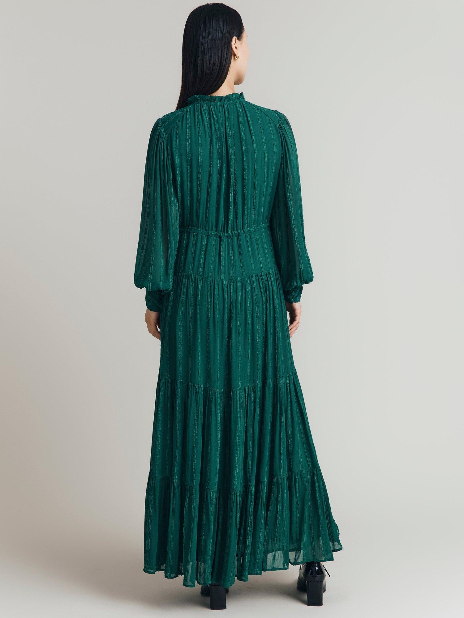 Product image 4 of 4, which shows Ghost Margot Tiered Dress, Dark Green, XS