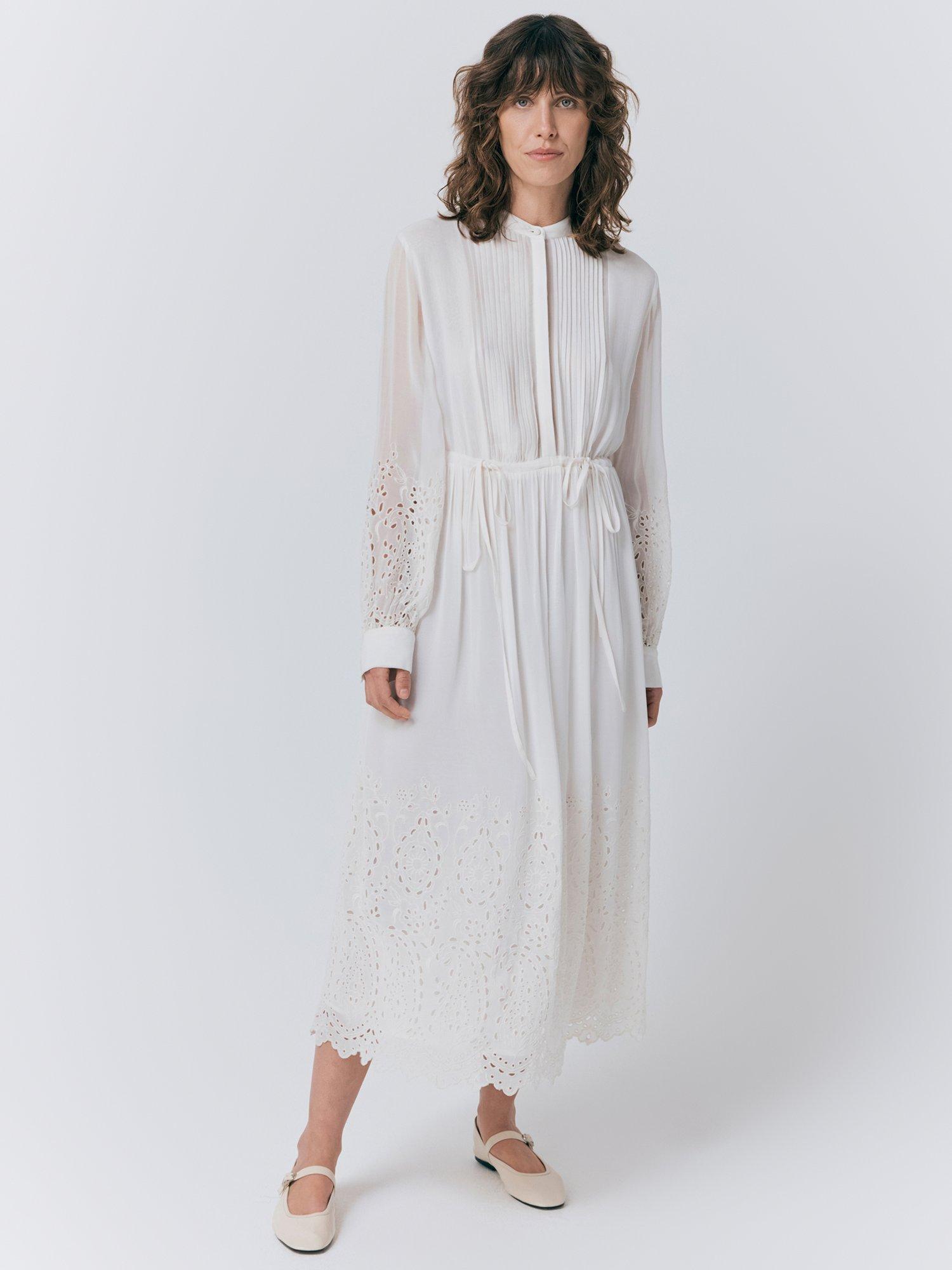 Product image 1 of 4, which shows Ghost Millie Georgette Embroidered Dress, Ivory, XS