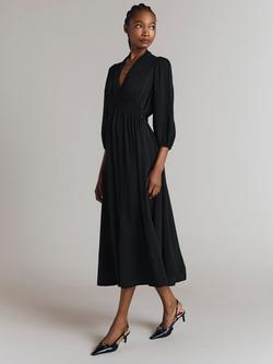 Ghost Petal V-Neck Crepe Midi Dress, Black - view 2, Black