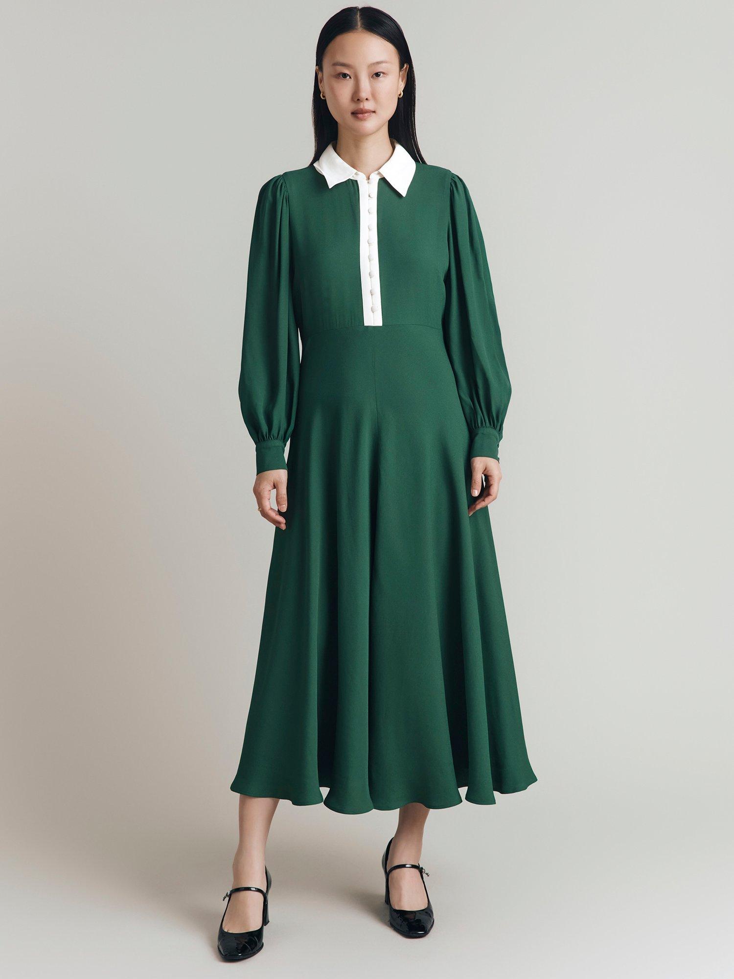 Ghost Harriet Collar Midi Dress, Green