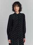 Ghost Alice Embroidered Spot Crepe Top, Black