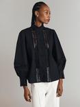 Ghost Kady Openwork Lace Insert Balloon Sleeve Shirt, Black