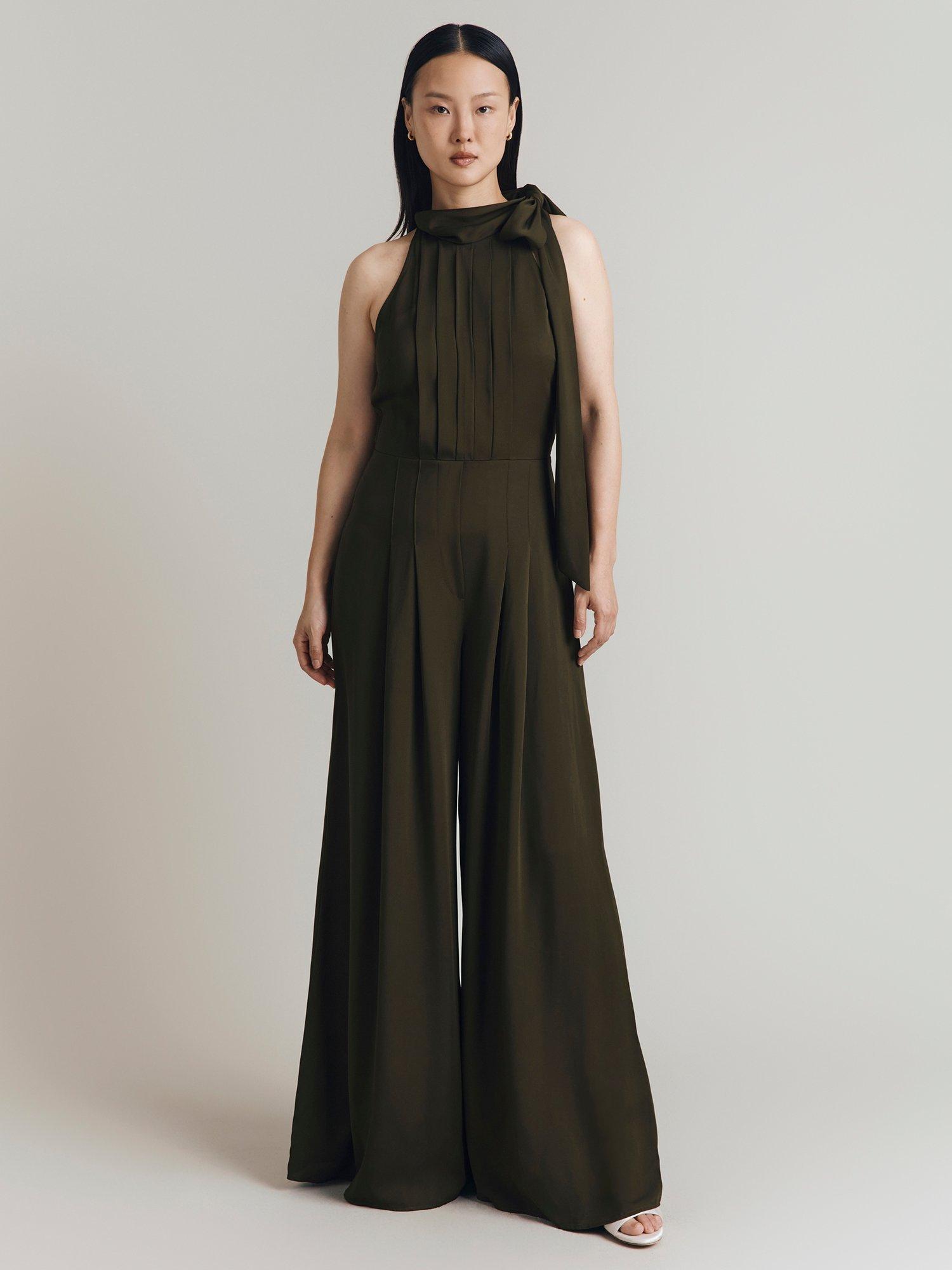 Product image 2 of 5, which shows Ghost Myla Halterneck Sleeveless Jumpsuit, Dark Green, XS