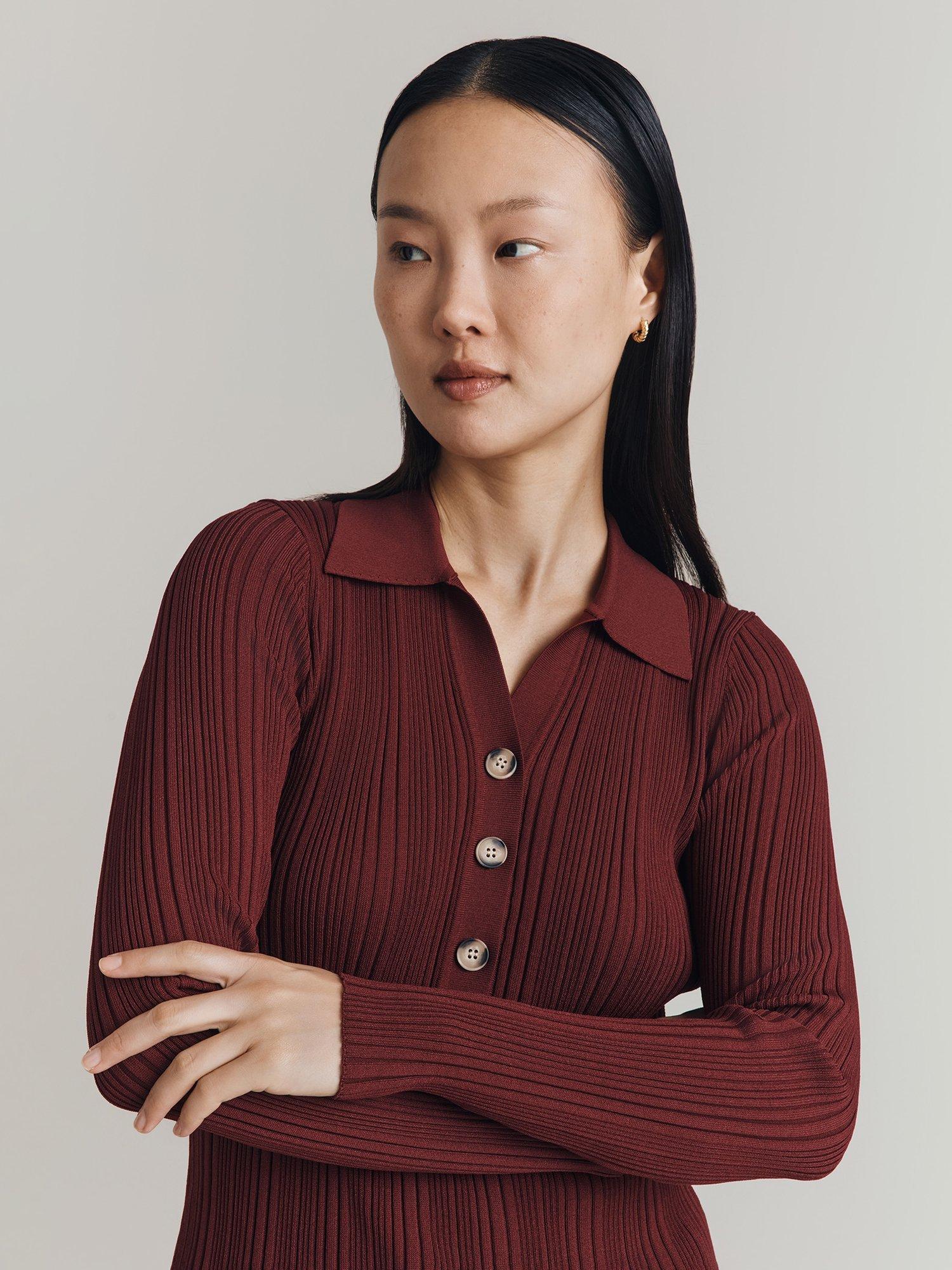 Product image 2 of 4, which shows Ghost Jean Henley Knit Top, Burgundy, XS